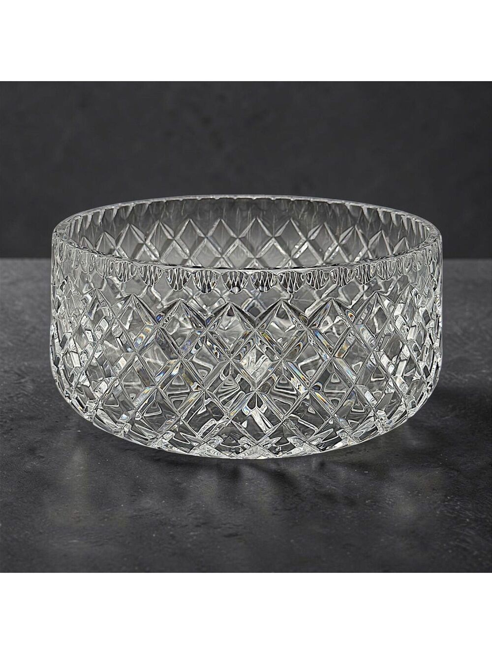 Vintage Ceska Crystal Cut Glass Bowl 8 Diamond Starburst Serving Centerpiece